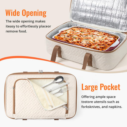 MIAOJIE Insulated Casserole Carrier - Portable Casserole Carrier for Hot or Cold Food, Lasagna Holder for Parties,Picnic,Cookouts,Traveling - Fits 9" x 13" Baking Dish (Beige)