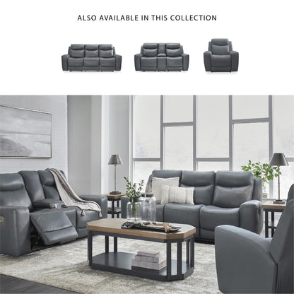Signature Design by Ashley Mindanao Contemporary Leather Match Upholstered Power Recliner with Adjustable Headrest, Gray