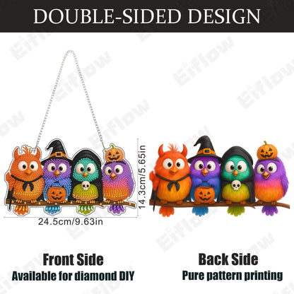 Eiflow Acrylic Diamond Art Hanging Kit for Adults Halloween Bird, DIY Thanksgiving Diamonds Painting Door Hanging Board Kit, Special Crystal Diamond Art Painting Pendant Ornament