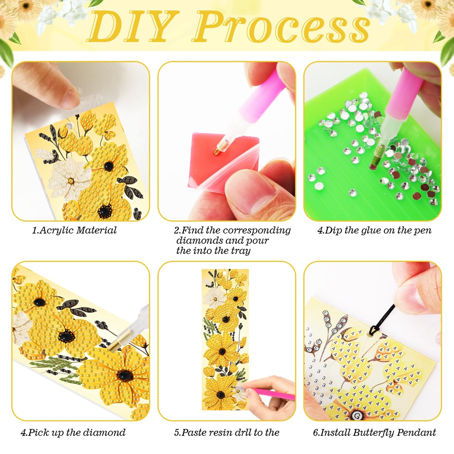 4pcs Flower Diamond Art Bookmarks Kit Floral Diamond Bookmarks for Adults 5D DIY Diamond Art Kit for Spring Reading Lover Book Lover Students DIY Gem Crafts Gift