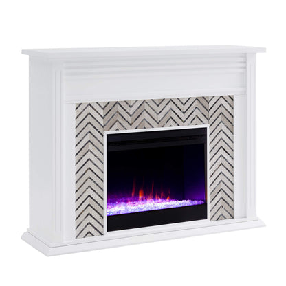 SEI Furniture - Hebbington Tiled Fireplace - Transitional Design, White Marble Top - Ideal for Living Room, Family Room (FC1080759)
