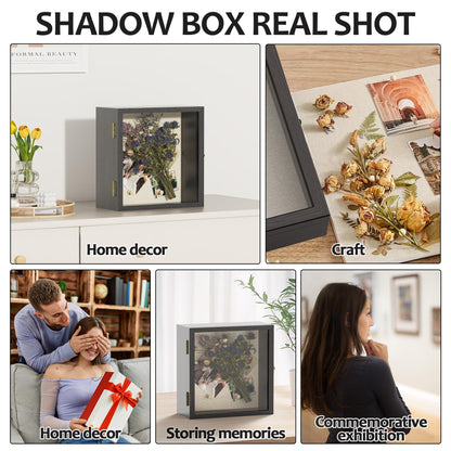 11x11 Shadow Box Frame with Acrylic Glass, Deep Large Shadow Boxes Display Cases for Tabletop and Wall Display, Memory Box for Keepsakes, Shadow Box for Flowers, Black with Linen Back