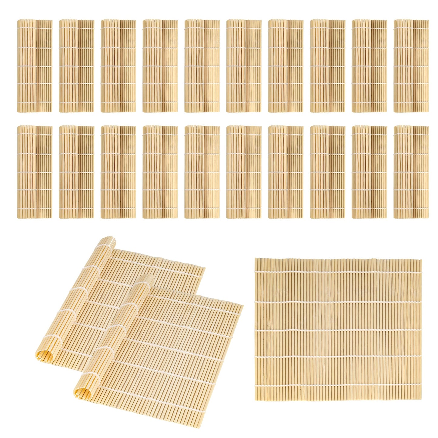 Axigundaone 20 Pcs Bamboo Sushi Rolling Mat Bulk, 9.5 x 8.9 Inch Bamboo Square Sushi Mat Roller, Sushi Making Roller Mats for Beginners, Sushi Party