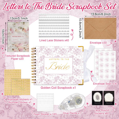 Humyoun Wedding Guest Book Letters to The Bride Scrapbook Wedding Memory Book Bridal DIY Blank Paper Scrapbook Photo Album Guest Sign with Pearl Stickers(8.5 x 7 Inch,Floral,Pink)