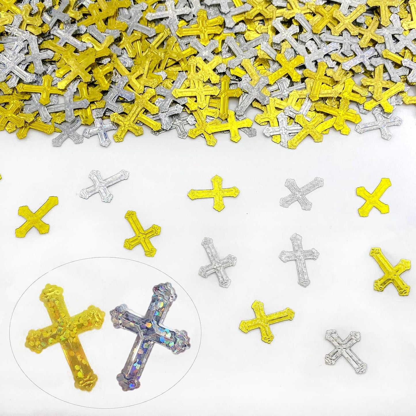 Cross Confetti - Glitter Sprinkles for Xmas, Bridal, Thanksgiving Decorations - Metallic Foil 45g 1000Pcs