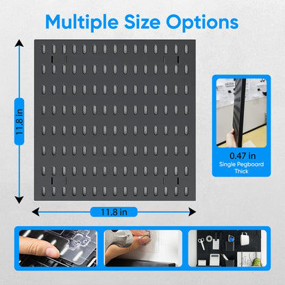 ANTHOSPACE Black Pegboard Organizer Set with Hooks & Storage Boxes, Desk or Wall Peg Board Panels for Tools, Crafts, and Office Supplies – 4 Boards (30×30 cm Each)
