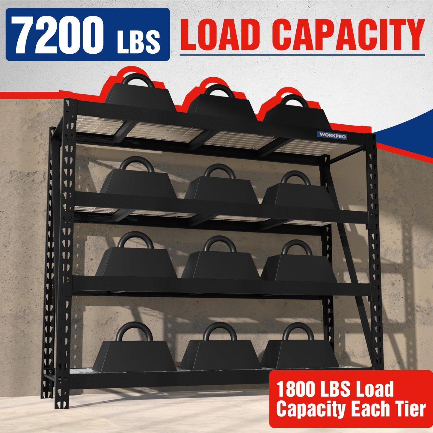 WORKPRO 68" Ultra Wide 4-Tier Metal Garage Shelving Unit, 68" W x 24" D x 65" H, 7200 LBS Capacity, Heavy Duty Storage Utility Rack, Industrial Adjustable Shelves for Shop Basement Fish Tank, 2 Pack