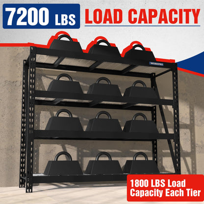 WORKPRO 68" Ultra Wide 4-Tier Metal Garage Shelving Unit, 68" W x 24" D x 65" H, 7200 LBS Capacity, Heavy Duty Storage Utility Rack, Industrial Adjustable Shelves for Shop Basement Fish Tank, 2 Pack