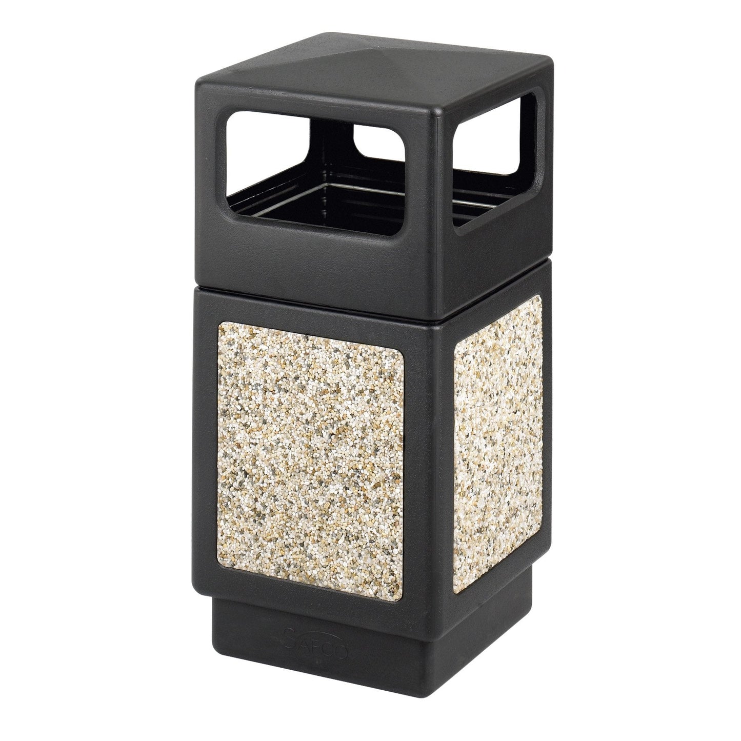 Safco Canmeleon Trash Can, 38 Gallons, Indoor and Outdoor Use, Durable & Weather-Resistant Commercial Garbage Can with Stone Panels, Black
