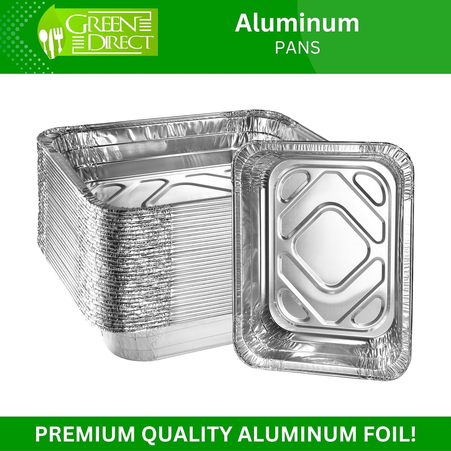 Green Direct Disposable Aluminum Foil Baking Pans with Lids - Half Size (9 x 13 inch) - Pack of 10