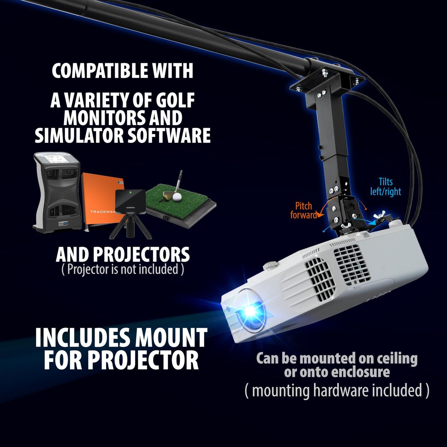 Complete Golf Simulator Enclosure Package – 4K-Ready Impact Screen with Blackout Cage, Projector Mount, Frame Poles, Side Shank Nets | Indoor & Garage Practice | Easy Setup | 12-Month Warranty