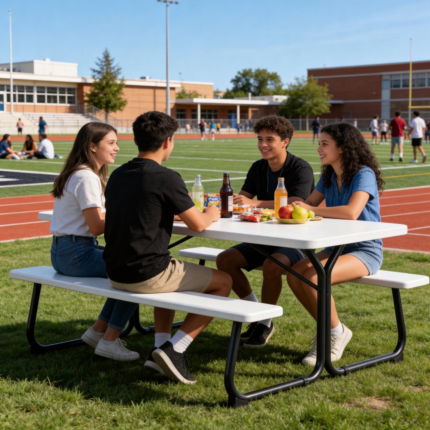 Picnic Table, 6 FT Outdoor Picnic Table with Benches for 8 People, Heavy Duty Picnic Bench Set with Steel Frame, 600LBS Capacity, Patio Dining Table Set for Backyard, Park, Garden, School