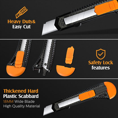 Lasnten 100 Pack Box Cutter Retractable Utility Knife 18mm Wide Blade Cardboard Cutter Suitable for Office Art, Craft and Home Use
