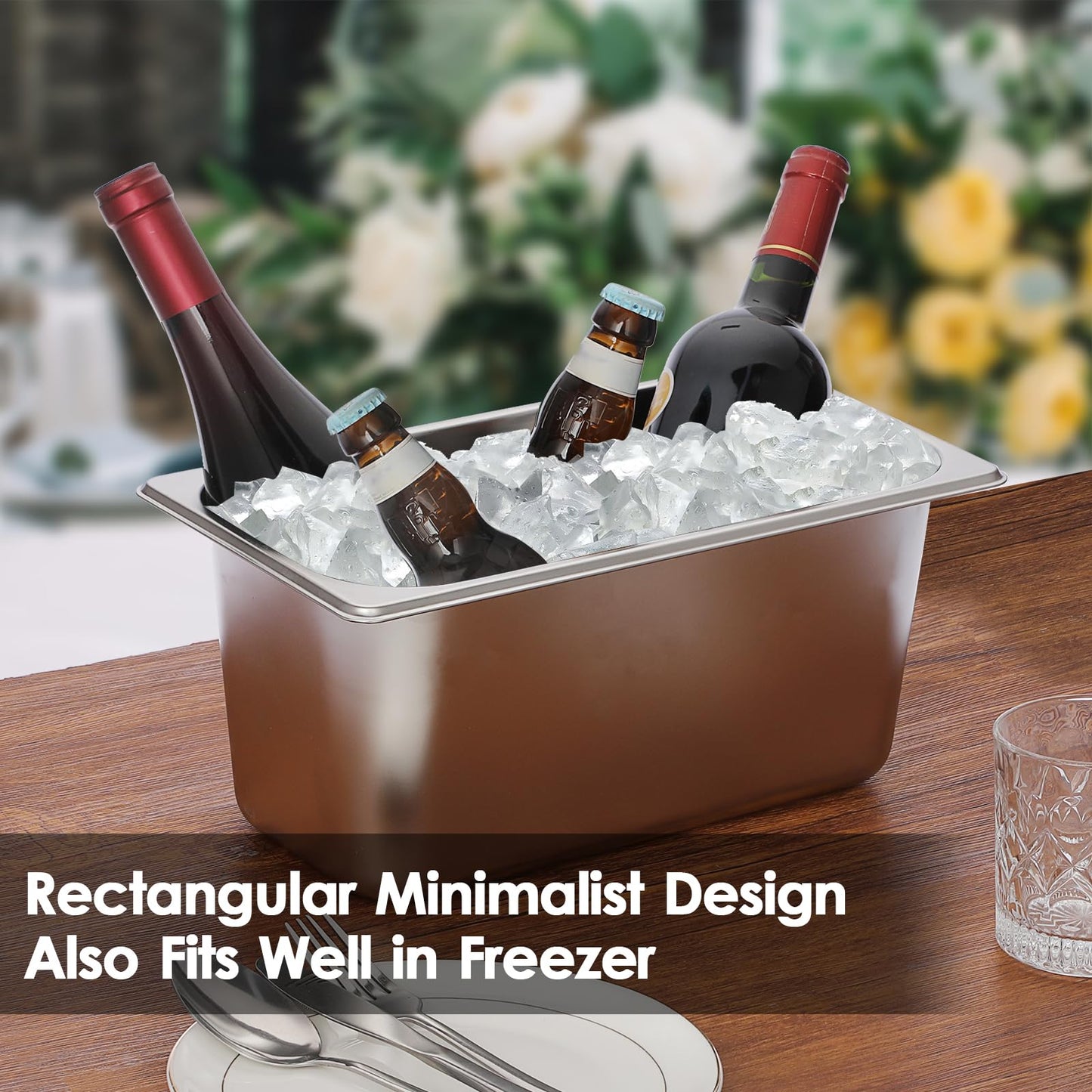 OwnMy 2PCS 5L Ice Buckets for Parties, Stainless Steel Ice Bucket for Freezer, Metal Ice Cubes Bins Storage Container for Freezer, Wine Beer Drink Cooling Buckets for Beverage Cocktails Champagne