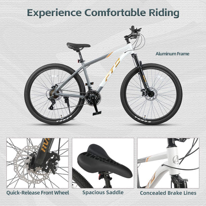 AVASTA 27.5-inch Mountain Bike for Man Male and Woman Female Adult with Lightweight Aluminum Alloy Frame and Dual Disc Brakes,Front Suspension,21-Speed Gear Shifters,Hidden Brake Cables,Golden