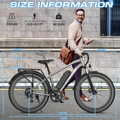 Funhang Electric Bike for Adults, 1000W Peak Ebike, 20MPH 60Miles Electric Mountain Bike, 26" Fat Tire Electric Bicycle with 48V 13AH Battery, Front Suspension,7 Speed, Rear Rack, UL 2849 Certified