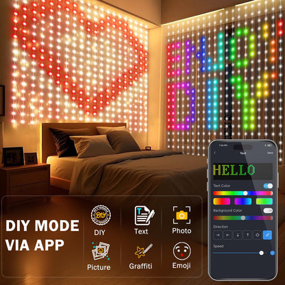 ASTRAEA Smart Curtain Lights 400 LED Curtain Light with APP & Remote,Music Sync,Timer,Indoor Outdoor 6.6Ftx6.6Ft DIY String Fairy Light for Christmas,Halloween,4th of July,Bedroom Wall Backdrop Yard