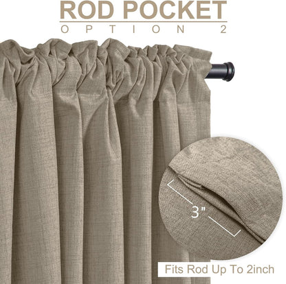 Skiennix 100% Blackout Linen Curtains - Thermal Insulated Drapes, 50" W x 63" L, 2 Panels Set