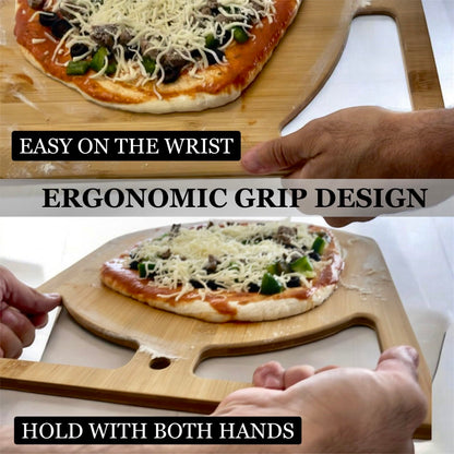 17"x13.5" Bamboo Pizza Peel & Cutting Board 2-in-1 | Dual-Grip Wooden Pizza Paddle with Pizza Spatula | Large Pizza Board Baking Accessories | Pizza Turning Peel for Oven, 2-in-1 Pizza Set