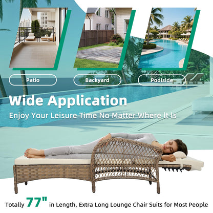 VIVIJASON 3 Pieces Outdoor Wicker Chaise Lounge Chair Set, All-Weather PE Rattan Cushioned Patio Lounger Set of 2 with Side Table, Adjustable Pool Sunbathing Recliner with Armrest & Pillow, Beige