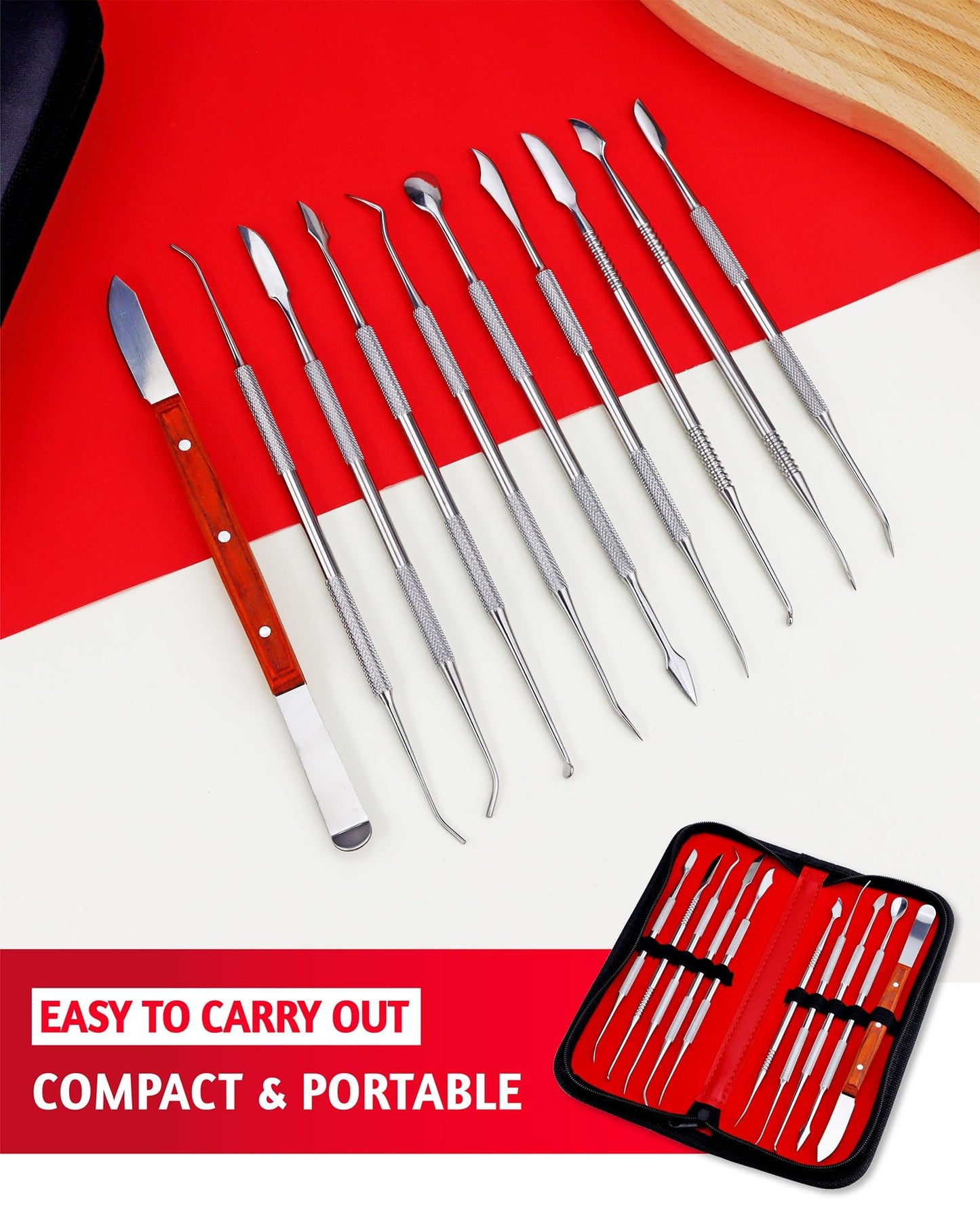 YETOOME 10 Pcs Dental Wax Carving Tools Set with Case, Stainless Steel Clay Sculpting Pottery Sculpture Tools for Dental Pottery Sculpting Plaster Carving
