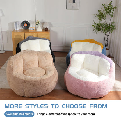 Oversized Bean Bag Chairs,Multicolor Faux Fur Couch Filled with Shredded Sponge,Large Lounger Sofa for Living Room,No Assembly Required, Blue+White+Yellow