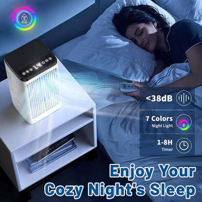 Portable Air Conditioners Evaporative Air Cooler with 4 Wind Speeds 8H Timer & 7 Color Light for Room