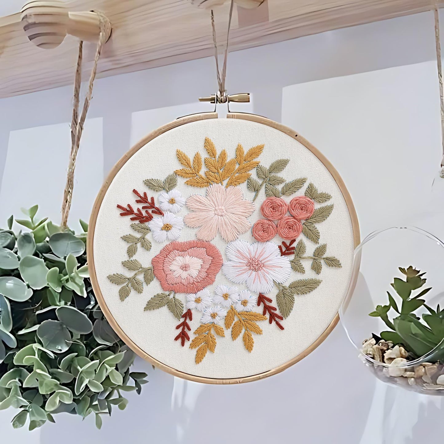 Sivilife Embroidery Kit for Beginners, 3 Sets Stamped Cross Stitch Kits for Beginner, Floral Pattern Embroidery Starter Kits for Adults with Embroidery Hoop Instructions Threads and Needles Scissors