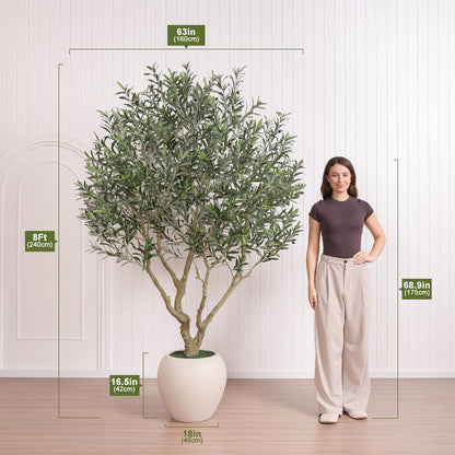 Verinatural Olive Tree Artificial Indoor, 8FT Tall Faux Olive Tree with 18in White Planter, Artificial Plants with Natural Wood Trunk and Lifelike Fruits for Home Office Decor,VN205