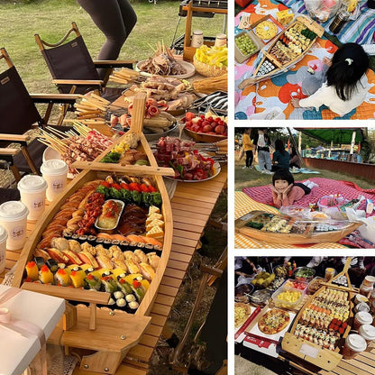 Extra Large Sushi Boat Serving Tray Japanese Sushi Plate Bamboo Charcuterie Board Sushi Roll Tray for Decor for Restaurantware Party(Bamboo/2.6FT)