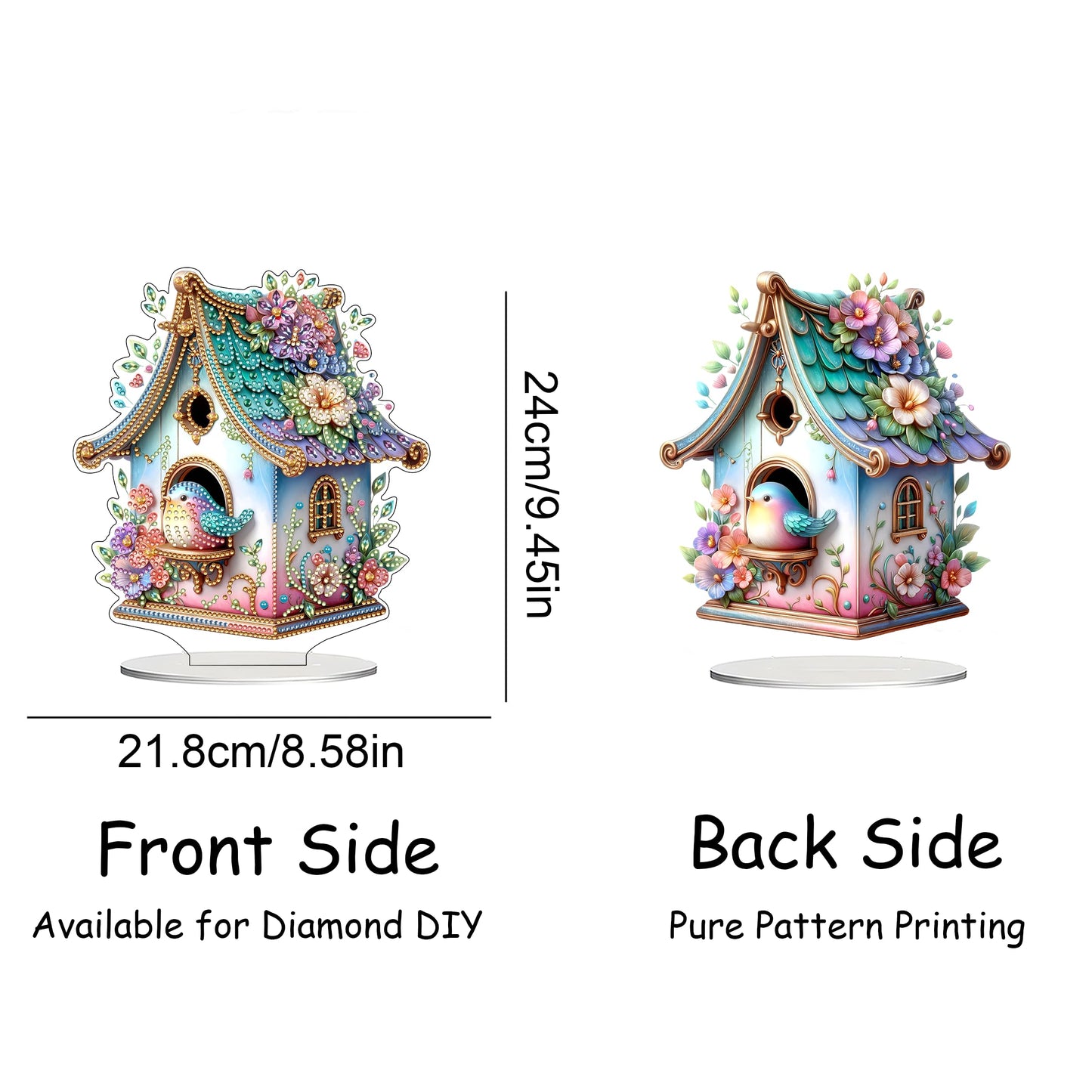 DIY Tabletop Diamond Art Kit for Adult – Gem Painting Art Desktop Ornament with Special Shaped Rhinestones, Acrylic Stand-Up Gem Craft for Home Décor & Gift Idea (Bird House)