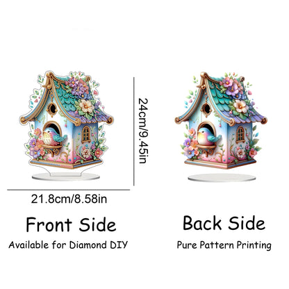 DIY Tabletop Diamond Art Kit for Adult – Gem Painting Art Desktop Ornament with Special Shaped Rhinestones, Acrylic Stand-Up Gem Craft for Home Décor & Gift Idea (Bird House)