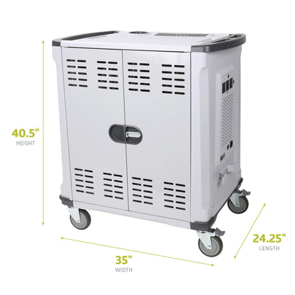 Pearington - MN142VS Premium Fully Assembled Heavy-Duty Smart Charge 42 Device Mobile Storage Cart w/3 External Outlets, 4 Point High Security, Up to 15.6" Screen Size, 3 Pull-Out Shelves