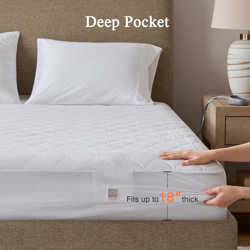Beautyrest Cotton Blend Heated Mattress Pad Secure Comfort Technology - Luxury Quilted Electric Mattress Pad with Deep Pocket - 5-Setting Heat Controllers, Twin XL , White