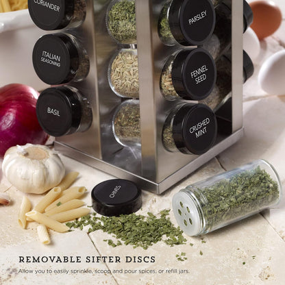 20 Countertop 5 Kamenstein Jar Heritage Revolving Spice Rack with Spices Included, Brushed Stainless Steel Rotating