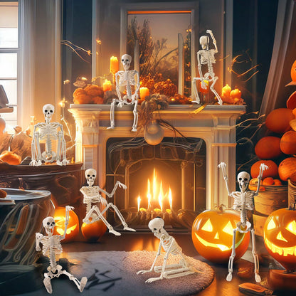 Jeowoqao Skeleton Halloween Decorations, 5Pcs 16inch Full Body Posable Joints Small Skeleton Hanging Skeleton Decor for Halloween Indoor Outdoor Graveyard Haunted House