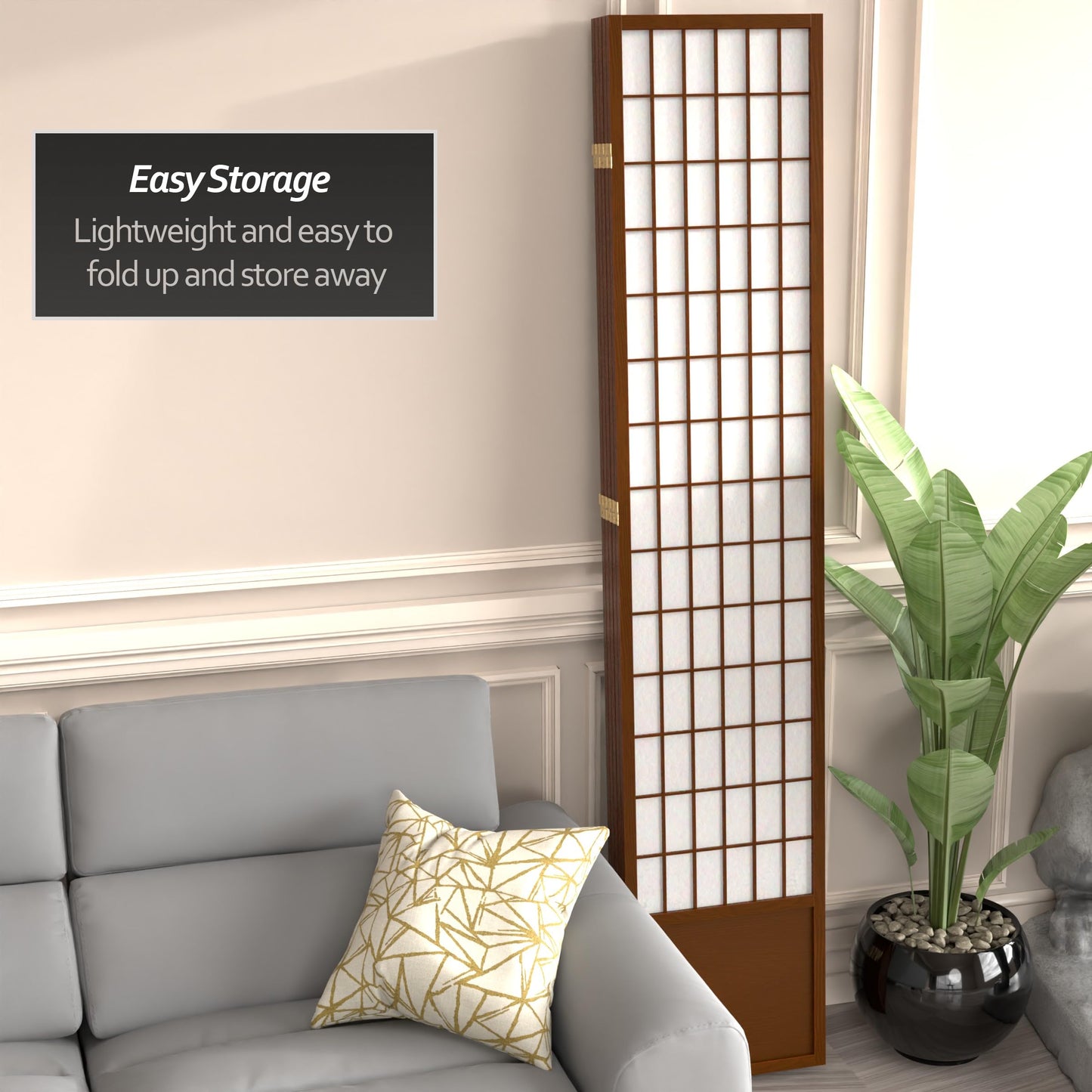 Oriental Furniture 7 ft. Tall Window Pane Shoji Screen - Walnut - 5 Panels