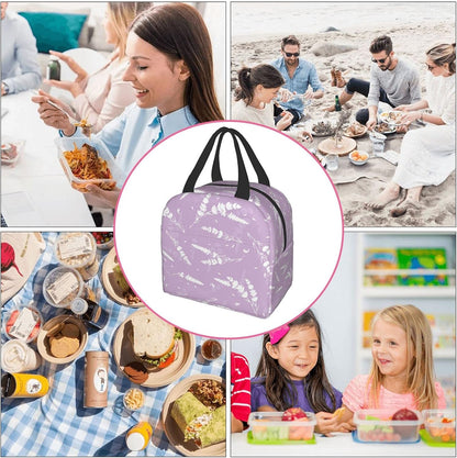 Reusable Lunch Box - Cute Lavender Flowers Light Purple Cooler Tote for Travel Picnic, Insulated Durable Shopping