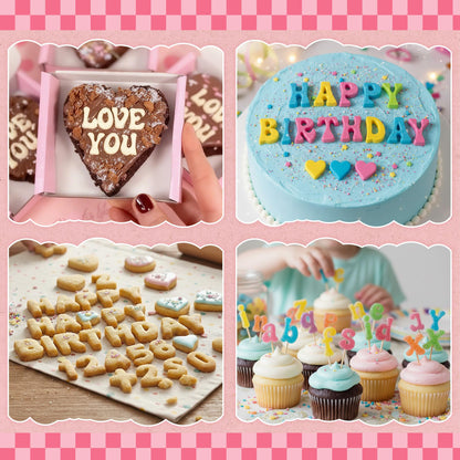 6PCS Chocolate Molds, Letters Numbers Silicone Chocolate Molds Reusable Alphabet Candy Molds with Happy Birthday Heart Shaped for Baking Desserts and Strawberries, Candy, Cake Decoration