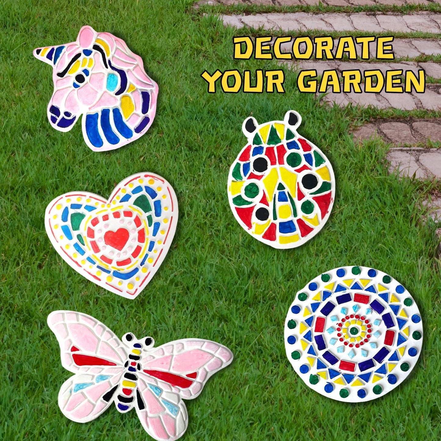 EggSun 8Pcs Stepping Stones Painting Crafts Kit for Kids 4 8 6, DIY Garden Stones Outdoor Paint Your Own Ceramic Unicorn Arts and Crafts for Boys Girls Ages 4 7 9 10 12 Birthday Gifts