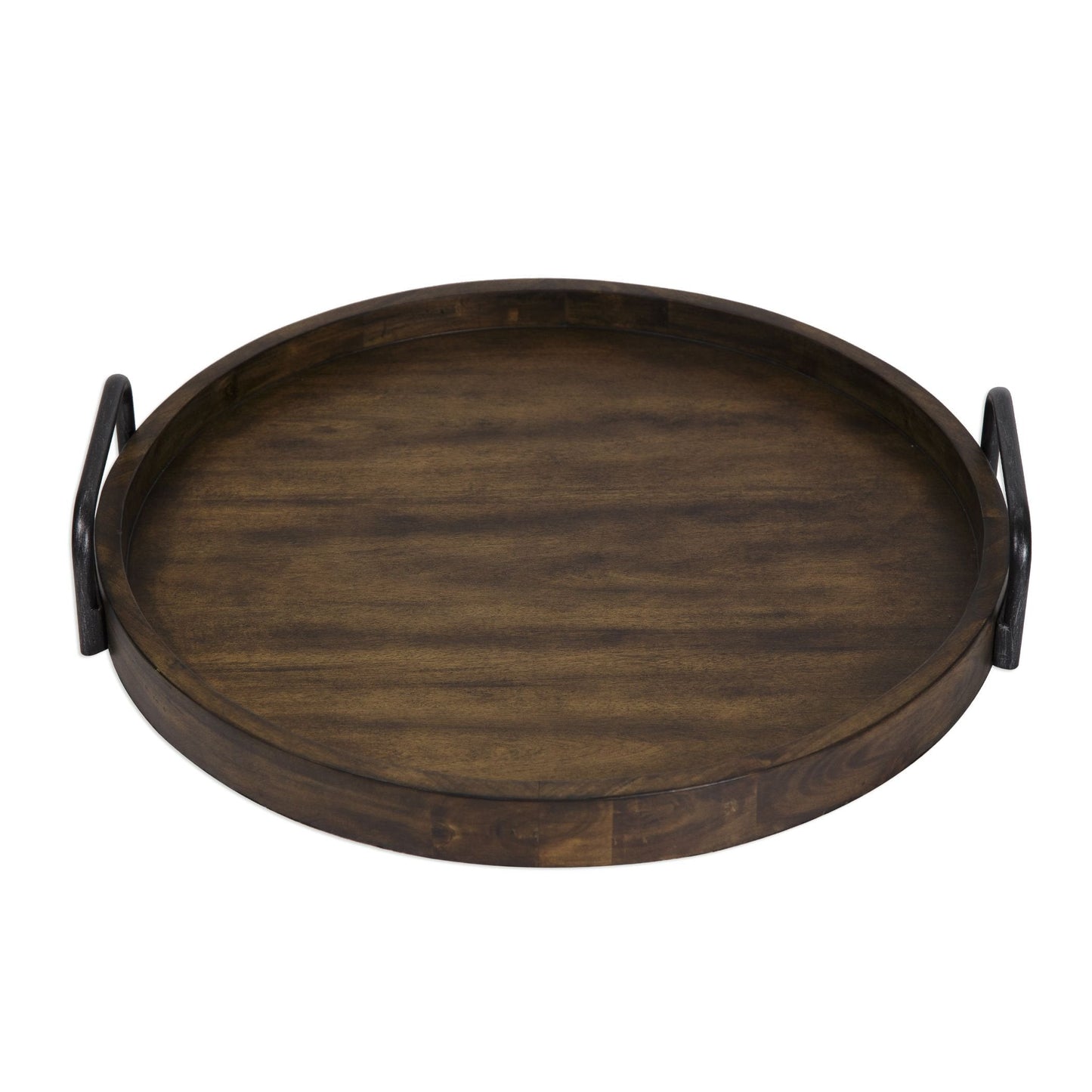 MY SWANKY HOME Mid Century Modern Round Wood Serving Tray | Decorative Dark Classic