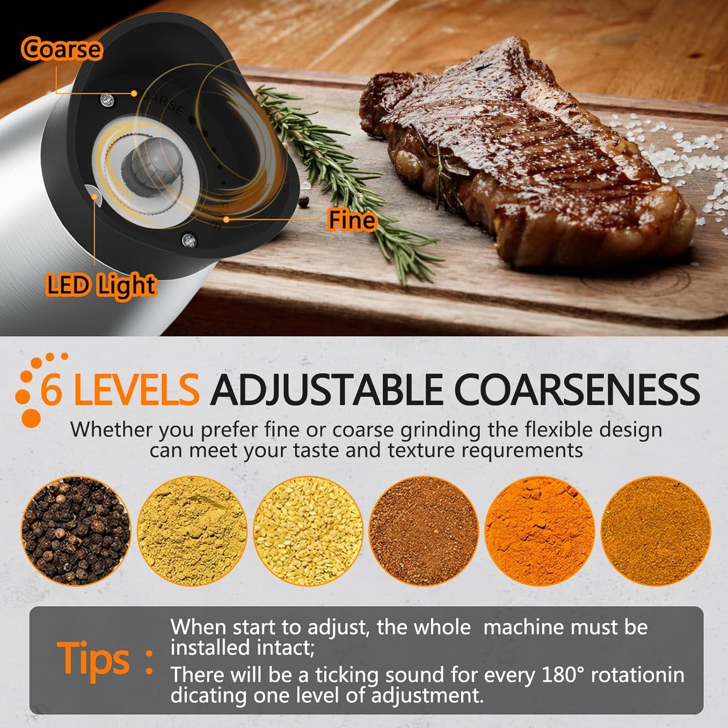Set, Electric Salt and Pepper Grinder Rechargeable Automatic Pepper Mill Grinder with LED House Warming Gifts New Home