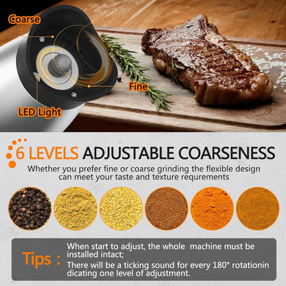 Set, Electric Salt and Pepper Grinder Rechargeable Automatic Pepper Mill Grinder with LED House Warming Gifts New Home