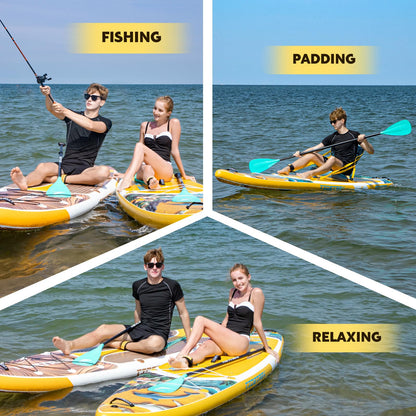 TIDETREK 11'/11'6" x 33"/34" x 6" Inflatable SUP Paddle Board – Extra-Wide, Stable Stand Up Paddle Board with Premium Full Accessory Set for Adults & Youth (Sunny Wave/Kayak Seat, 11'6"x33"x6")