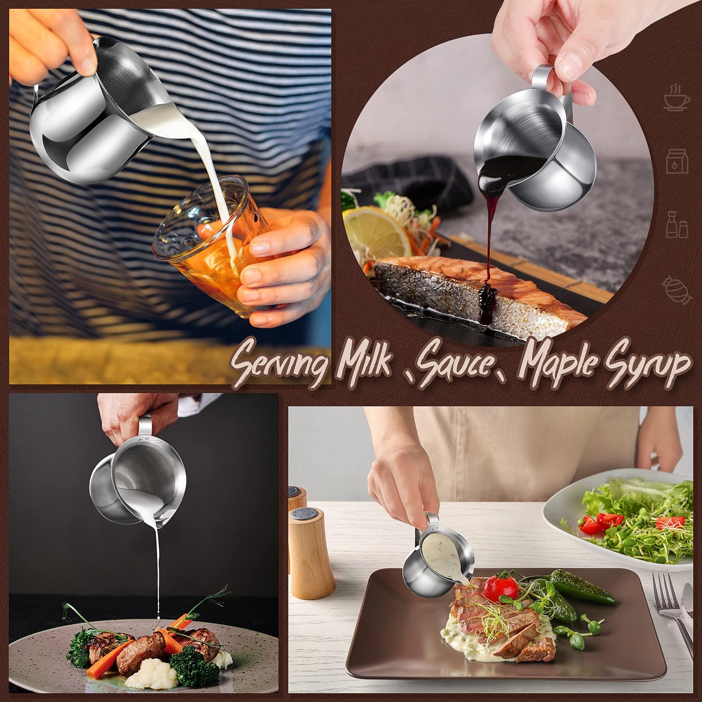 Potchen 24 Pack Stainless Steel Bell Creamers 3 Ounce Creamer Pitcher Mini Coffee Milk Pitchers with Handle and Pouring Spout Cups for Serving Espresso, Tea, Milk, Maple Syrup, Sauce