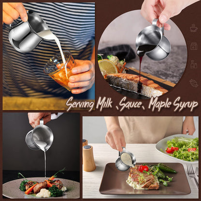 Potchen 24 Pack Stainless Steel Bell Creamers 3 Ounce Creamer Pitcher Mini Coffee Milk Pitchers with Handle and Pouring Spout Cups for Serving Espresso, Tea, Milk, Maple Syrup, Sauce