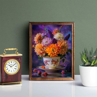 PUAGEMTI Flowers in Tea Cup Diamond Art Kits for Adults, Flower Diamond Painting Kits DIY 5D Full Round Drill Art Home Wall Decor Gift 12x16 INCH