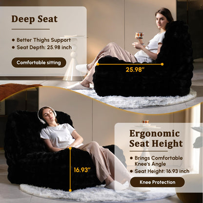 Bean Bag Chair Togo Sofa - Lazy Floor Sofa Couch for Adults,Faux Fur Fireside Chair Menmory Foam Bean Bags Lounger,Beanbag Corner Sofa for Bedroom,Living Room,Lounge,Salon (Black)