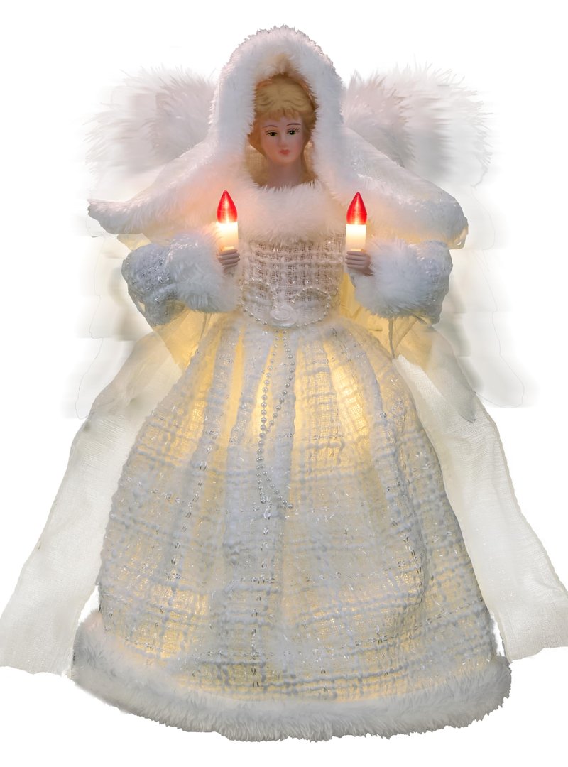 Cyraft Moving Angel Tree Topper with Lights, 12’’ White, Separately Controlled Flapping Wings and Bright LEDs, 6 On / 18 Off Hours Cycle