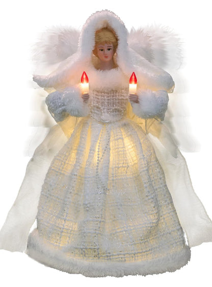 Cyraft Moving Angel Tree Topper with Lights, 12’’ White, Separately Controlled Flapping Wings and Bright LEDs, 6 On / 18 Off Hours Cycle